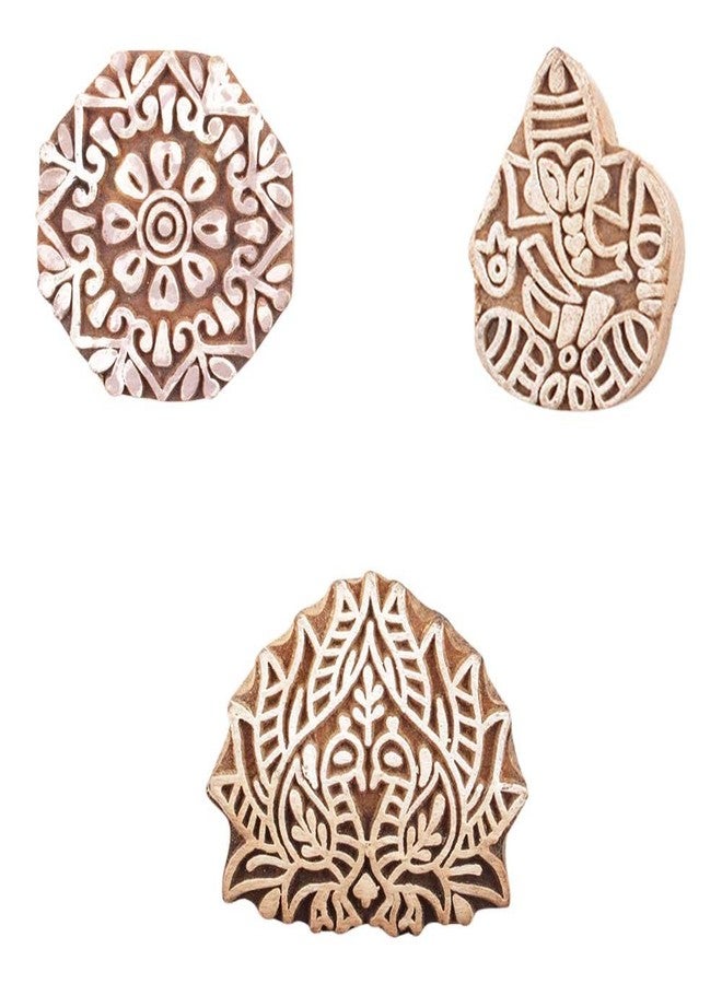 Indian-Shelf Handmade Vocalforlocal Set of 3 New Mix Wooden Printing Block (6.35 cm, Brown) - Image 1